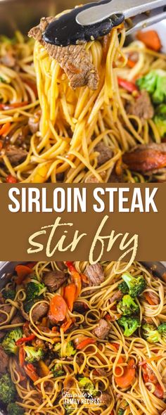 this is an image of stir - fry steak with broccoli and noodles