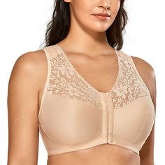 DELIMIRA Women Front Closure Bra Full Coverage Wirefree Lace Plus Size Racerback | eBay Front Fastening Bras, Front Closure Bra, Bra For Women, Cotton Bras, Sheer Bra, Unlined Bra, Full Coverage Bra, Plus Size Bra, Everyday Bra