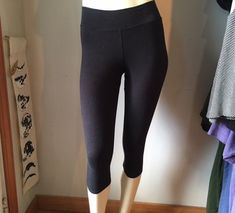 "These have been a highly requested item. These capri leggings are very versatile, and comfortable. They are made from our favorite 53% Hemp/ 42% Organic Cotton/ 5% Lycra heavy weight stretch jersey. They are a simple fitted cut with coverstitching. The waistband is 2 1/2\" wide and is designed to lay flat against your waistline. Preshrunk. Size Chart: S: Waist~28\"-31\" Hips~35\"-38\" Traditional sizes~4-6 M: Waist~32\"-34\" Hips~38\"-40\" Traditional sizes~8-10 L: Waist~34\"-36\" Hips~41\"-43\ Casual Stretch Capri Yoga Pants, High Stretch Casual Capris For Yoga, Casual High Stretch Capris For Yoga, Fitted Comfortable Fall Activewear, Stretch Casual Capris For Yoga, Casual Stretch Capris For Yoga, Casual High Stretch Capri Yoga Pants, Versatile Stretch Capri Pants, Casual High Stretch Moisture-wicking Capris