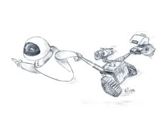 a pencil drawing of an astronaut being pulled by a robot