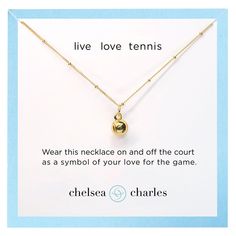 Product Description Wear this dainty necklace on and off the court as a reminder of your love for the game of tennis. 14k gold-filled 18" chain featuring a 14k gold plated 8mm tennis ball charm. Tennis Things, Tennis Birthday, Tennis Jewelry, Tennis Wear, Tennis Accessories, Tennis Gifts, Daily Gift, Charm Necklace Silver, Gold Charm Necklace