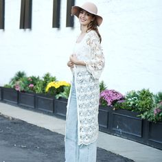 Size : One Size Material : 100% Viscose Luxury White Maxi-length Kimono, Crochet Kimono, Lowest Price, On Sale, Crochet