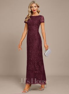 JJ's House Evening Dresses (271473) | JJ's House Lace Evening Dress, Dress With Sequins, Lace Evening Dresses, Boat Neck, Evening Dress, Ankle Length, Evening Dresses, Wedding Ideas, A Line