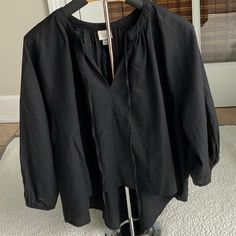 Womans Black Linen Swing Blouse. By A New Day. New With Out Tags. Never Worn. Light And Flowy High/Low Design Size Medium Spring Daywear Black Shirt, Black Spring Shirt For Daywear, Casual Black Daywear Blouse, Chic Black Shirt For Daywear, Black Shirt For Spring Daywear, Black Shirt For Daywear In Spring, Black Relaxed Fit Blouse For Spring, Casual Black Blouse For Layering, Black Relaxed Fit Cotton Blouse