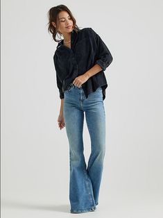 Women's High Rise Ever Fit® Flare Jean | Women's Jeans | Lee® Trendy Flare Jeans For Elevated Casual, Washed Black Relaxed Fit Flare Jeans For Spring, Relaxed Fit Mid-rise Flare Jeans, Mid-rise Relaxed Fit Flare Jeans For Casual Wear, Mid-rise Relaxed Fit Flare Jeans For Elevated Casual Occasions, Relaxed Fit Flare Jeans In Washed Black For Spring, Spring Relaxed Fit Washed Black Flare Jeans, Spring Washed Black Relaxed Fit Flare Jeans, Fall Washed Relaxed Fit Flare Jeans