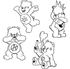 four teddy bears with different designs on them