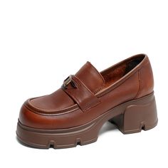 Gender: Women Type: Loafers Main Materials: Cowhide Insole: Pigskin Sole: Rubber Type of Closure: Slip-on Style: Daily, Casual, Retro Season: Spring, Autumn Heel Height: High (6 cm) Chunky Heel Loafers, Women Casual Flats, Heel Loafers, Casual Pumps, Elf Girl, Retro Minimalist, Leather Platform Sandals, Casual Flat Shoes, Retro Mode