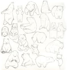 a drawing of various bears and cubs