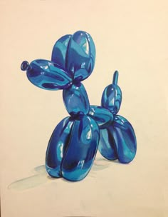 a painting of a blue balloon dog sitting on the ground