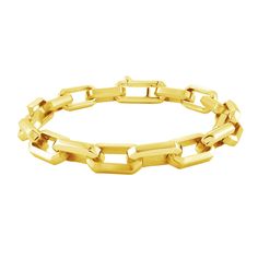 The Lucas bracelet is part of our men's gift collection, but with gun metal or yellow ion plated stainless steel links and an architectural design, it's a stand out! We love this bracelet for it's rocker energy, but business appropriate look. Add some character to their 9-5 with this gift! Modern Gold Bracelet With Box Chain, Modern Chain Bracelet With Rectangular Links, Modern Gold Link Bracelet, Modern Gold Chain Link Bracelet, Modern Yellow Gold Chain Bracelet, Modern Gold Bracelet, A Stand, Architectural Design, Gift Collections