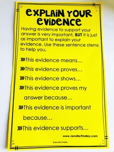 a yellow sign that says explain your evidence on the side of a white wall with black writing