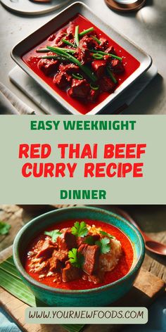 red thai beef curry recipe with text overlay