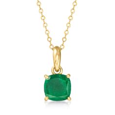 Ross-Simons - 1.60 Carat Emerald Pendant Necklace in 10kt Yellow Gold. 16". Canaria fine jewelry. Perfect for everyday wear, these genuine 10kt gold wardrobe essentials are fashionable, fun and designed to last a lifetime. Strong and durable, our collection of gold classics is always a great value. Add a splash of color to your style with this verdant 1.60 carat square cushion-cut emerald pendant necklace. Set in polished 10kt yellow gold and suspended from a cable chain with a 2" extender. Spri Gold Wardrobe, Emerald Pendant Necklace, Emerald Necklace Pendant, Emerald Birthstone, Detailed Necklace, Emerald Pendant, Emerald Color, Natural Gold, Emerald Stone