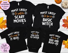 Most Likely To Funny Halloween Tshirts, Matching Family Halloween Shirts, Superlative Halloween Shirts, Group Shirts, Kids Youth Outfits Tee These are priced per shirt. This listing is for ONE (1) adult unisex t-shirt (crewneck or vneck with short sleeves) or (1) Adult Unisex Long Sleeve (crewneck) or (1) Baby Bodysuit (with short sleeves) or (1) Baby Tee or (1) Toddler Tee or (1) Youth Tee with your selected design. We offer: ❤ High quality prints that will last over time ❤ Comfortable & flatte Family Halloween Shirts, Bodysuit With Shorts, Family Of 3, Youth Clothing, Group Shirts, Mommy And Me Outfits, Halloween Shirts, Family Halloween, Toddler Tees