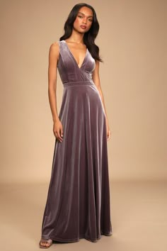 Beautiful Night Dusty Purple Velvet Sleeveless Maxi Dress Dark Mauve Velvet Bridesmaid Dress, Velvet Dress Purple, Dusty Purple Prom Dress, Lavender Velvet Dress, Lilac Formal Dresses, Purple Wedding Guest Dress, Jewel Tone Bridesmaid Dresses, Velvet Purple Dress, Dusty Purple Wedding