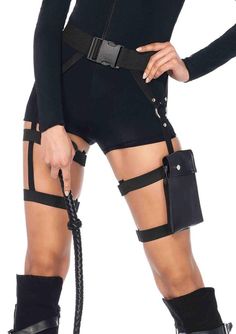 Fashion Clown, Black Canary Costume, Leg Holster, Black Garter Belt, Thigh Straps, Thigh Holster, Leg Garters, Military Costumes, Black Garter