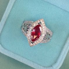 Genuine Faceted Marquee African Ruby ( 2.62 Cts ) And Faceted Round Cambodian White Zircon ( 0.76 Ct ) Ring Set In Platinum Over 925 Sterling Silver. Total 3.38 Cts. Nwot. Est. Retail $ 535. It Measures Approximately 3/4" At The Widest Point. Sterling Silver Ruby Ring With Vs Clarity, Red Diamond Ring With Accents, Dazzling Red Ring With Accent Stones, Dazzling Red Diamond Ring With Accents, Dazzling Red Diamond Ring With Diamond Accents, Silver Ruby Ring With Lab-created Ruby, Red Ruby Ring With Diamond Accents, Dazzling Red Ruby Ring With Diamond Accents, Formal Red Diamond Ring In Sterling Silver