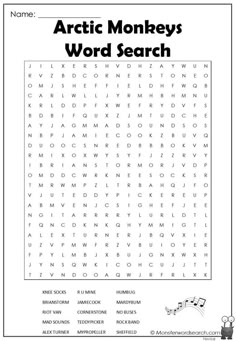 the arctic monkeys word search is shown in this printable activity sheet for kids to learn