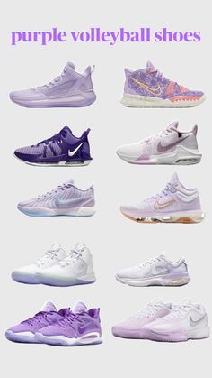 the purple volleyball shoes are all different colors