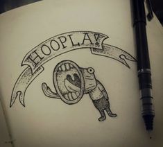 a drawing of a cartoon character holding a clock with the word hooplay on it