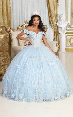 May Queen LK225 - Off Shoulder Glitter Ballgown May Queen, Floral Applique, The Grace, Metallic Accents, Dance Floor, The Dance, Silver Glitter, A Princess, Quinceanera