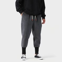 Gelyu Harem Pants – Kidoriman Casual Cargo Pants With Ribbed Cuffs For Loungewear, Gray Casual Joggers For Outdoor, Streetwear Pants With Ribbed Waistband In Relaxed Fit, Straight Sweatpants With Ribbed Waistband For Streetwear, Streetwear Bottoms With Pockets And Cuffed Ankles, Leisure Bottoms With Ribbed Cuffs For Fall, Ribbed Cuffs Bottoms For Fall Leisure, Fall Leisure Bottoms With Ribbed Cuffs, Urban Style Solid Color Sweatpants With Elastic Waistband