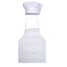 a white chef's hat and apron on top of a white background with the words,