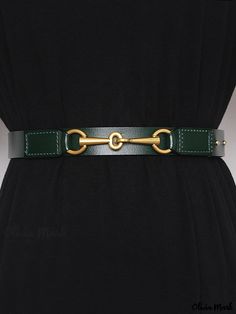 Olivia Mark - Timeless Equestrian-inspired Metal Horsebit Leather Belt with Adjustable Fit Season Activity, Seasons Activities, Olivia Mark, Timeless Classic, Leather Belt, Equestrian, Green, Leather