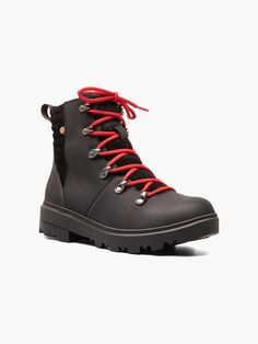 Holly Lace Leather Women's Casual Boots | BOGS Black Hiking Boots With Lug Sole, Winter Outdoor Hiking Boots With Leather Footbed, Winter Adventure Work Boots With Leather Footbed, Black Leather Combat Boots For Adventure, Winter Hiking Boots With Leather Footbed For Adventure, Outdoor Hiking Boots With Lug Sole And Round Toe, Rugged Weatherproof Combat Boots For Outdoor Activities, Waterproof Hiking Boots With Lug Sole And Round Toe, Weatherproof Leather Combat Boots For Hiking