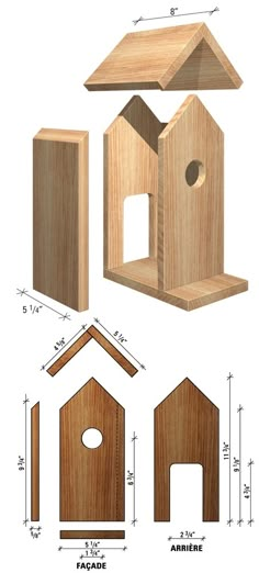 the plans for a birdhouse are shown in three different sizes and shapes, including one with