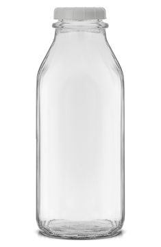 an empty glass jar with a white lid on a white background for use as a container