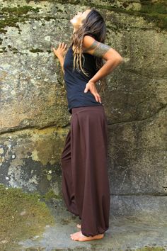 Now Available in XL in select colors! Black: S,M,L,XL Midnight Blue: S,M,L,XL Chocolate Brown: S,M,L Teal: S,M,L Sage Green: S,M,L Ash Gray: M,L These Egyptian inspired, versatile pants look great on everyone! Made from stretchy Cotton Lycra, they are both comfortable and flattering. The Harem pants are held secure with a drawstring at the waist and another drawstring at each ankle which allows you to adjust them to your perfect fit. Wide leg, cinched tight at the ankle or tied at the knee, for Baggy Wide Leg Pants For Yoga, Brown Loose Fit Wide Leg Harem Pants, Brown Harem Pants With Loosely Fitted Wide Legs, Summer Full-length Brown Harem Pants, Baggy Brown Bohemian Bottoms, Baggy Brown Bohemian Pants, Baggy Bohemian Brown Pants, Bohemian Baggy Brown Bottoms, Hippie Style Wide Leg Brown Bottoms