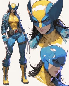 an image of a woman with wolverine costume and blue hair, standing next to another woman