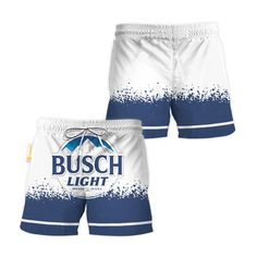 Busch Light White Blue Basic Swim Trunks, Busch Light swim trunks, Busch Light beach shorts, men's Busch Light swim trunks, Busch Light shorts, Busch Light board shorts, Busch Light swim shorts, man's shorts, man's Workout Shorts, man's swim trunks