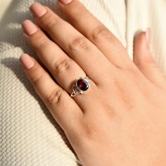 Oval Cut Natural Red Garnet 925 Sterling Silver Art Deco Promise Ring For Women Aquamarine Rings, Blue Topaz Ring, Topaz Ring, Red Garnet