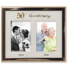 PRICES MAY VARY. BEAUTIFUL DESIGN: Lovely 50th anniversary frame with double matting and metal 50th anniversary applique and metallic printing of Then & Now under each opening INCREDIBLE VALUE: High quality heavy weight metal picture frame made with exceptional workmanship ELEGANT and LUSTROUS METAL FINISH: Elevate your home décor with this sophisticated timeless design that will complement any room EASY TO OPEN AND HANG: High quality easy open black velvet backing comes with an easel for table Anniversary Picture Frame, Wedding Anniversary Pictures, Then And Now Photos, Anniversary Frame, Metal Picture Frame, Anniversary Pictures, Metal Picture Frames, 50th Wedding Anniversary, 50th Wedding