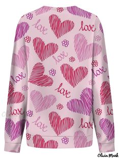 Olivia Mark - Fashion Love Heart Print Long Sleeve Sweatshirts, Women's Comfortable Round Neck Pullover Sweatshirt Top Pink Heart-shaped Top For Valentine's Day, Valentine's Day Long Sleeve Sweater With Heart Graphic, Casual Long Sleeve Sweatshirt For Valentine's Day, Casual Pink Heart-shaped Sweater, Valentine's Day Casual Long Sleeve Sweatshirt, Valentine's Day Long Sleeve Sweatshirt With Heart Graphic, Pink Heart Print Sweater For Valentine's Day, Casual Pink Valentine's Day Sweater, Valentine's Day Long Sleeve Cotton Sweater