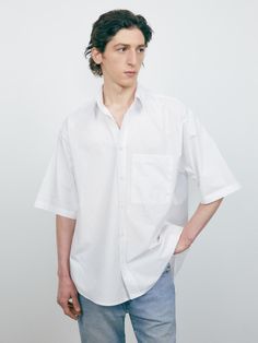 The shirt is made of soft and durable cotton and bio-washed to minimize fabric shrinking after wash. The oversized fit design makes natural silhouette and comfy fit for daily outfit.- Oversized fit- Chest pocket- Back pleats- Button closure Half Shirt, Half Shirts, Half Sleeve Shirts, W Concept, Dark Khaki, Comfy Fits, Oversized Shirt, Half Sleeve, Daily Outfits