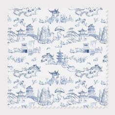 Shangri La Toile Fabric Fabric Cotton / Navy / By The Yard Wallpaper Stairs, Katie Kime, Lucite Tray, Toile Fabric, Shangri La, Custom Monogram, Cotton Quilts, Home Decor Fabric, Custom Items