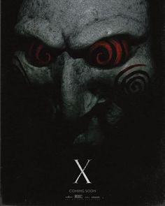 a movie poster for the x - files with an evil clown's face and red eyes