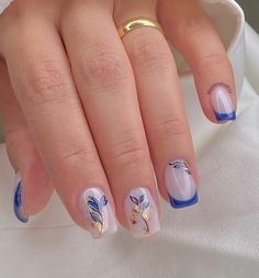 Blue French Nails, French Manicure Acrylic Nails, Nail Tip Designs, French Manicure Nails, Cute Toe Nails, Plaid Nails, Fancy Nails Designs, Glitter Gel Nails, Work Nails