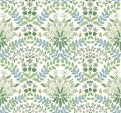 a green and white floral pattern with leaves