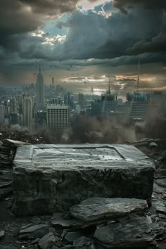 Natural Stone Podium in Apocalyptic New York Landscape Cover Design, Apocalyptic New York, Background For Digital Art, Instagram Post Design Creative, Urban Ruins, Background Stone, Urban Background, New Movie Images, Inspirational Digital Art