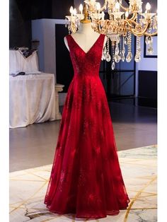 Burgundy Red Vneck Long Lace Evening Dress With Open Back Red Ball Dress, Banquet Dresses, Women Formals, Birthday Party Dress, Lace Evening Dresses, Formal Dresses Prom, Dress Gift, Custom Dresses, Ball Dresses