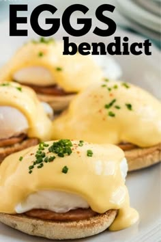 eggs benedict with hollandaise sauce on toasted english muffins for breakfast or brunch