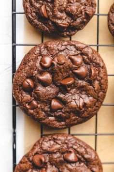 chocolate chip cookies cooling on a wire rack