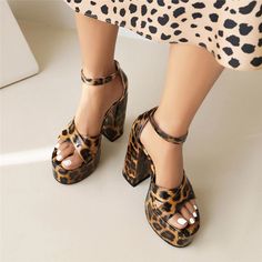 Shop Leopard Printed Chunky Heel Platform Sandals Ankle Strap Dress Shoes color Brown for Dancing Club, Date, Going out, Night Club, Party with worldwide Free shipping & Free return.