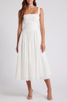 Eyelet and ribbon lacing adds an edgy touch to a vintage-inspired sundress boasting a bustier-style bodice and flared midi skirt. Exclusive retailer Square neck Side patch pockets Lined 77% viscose, 21% polyester, 2% elastane Dry clean Imported Flared Midi Skirt, Halter Sundress, White Sundress, Midi Sundress, Midi Flare Skirt, Floral Sundress, Lace Corset, House Of Cb, House Dress