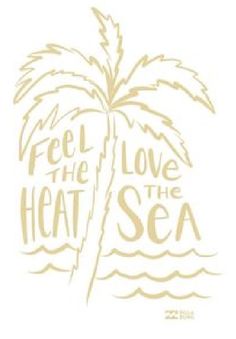 a palm tree with the words feel the love of the sea