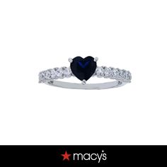 in stock Blue Macy's Jewelry For Wedding, Macy's Blue Wedding Jewelry, Blue Jewelry For Valentine's Day Promise, Blue Adjustable Heart Ring, Adjustable Blue Heart Ring, Blue Spinel, Rhodium Plated, Heart Ring, Cubic Zirconia